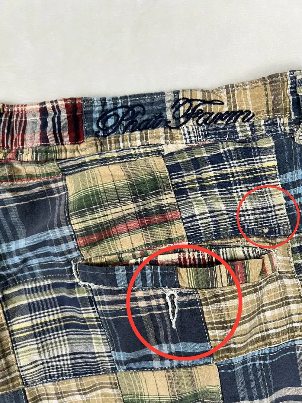 Vintage Phat Farm Shorts Mens 36 Multicolor Madras Plaid Patchwork Y2K Prep READ
